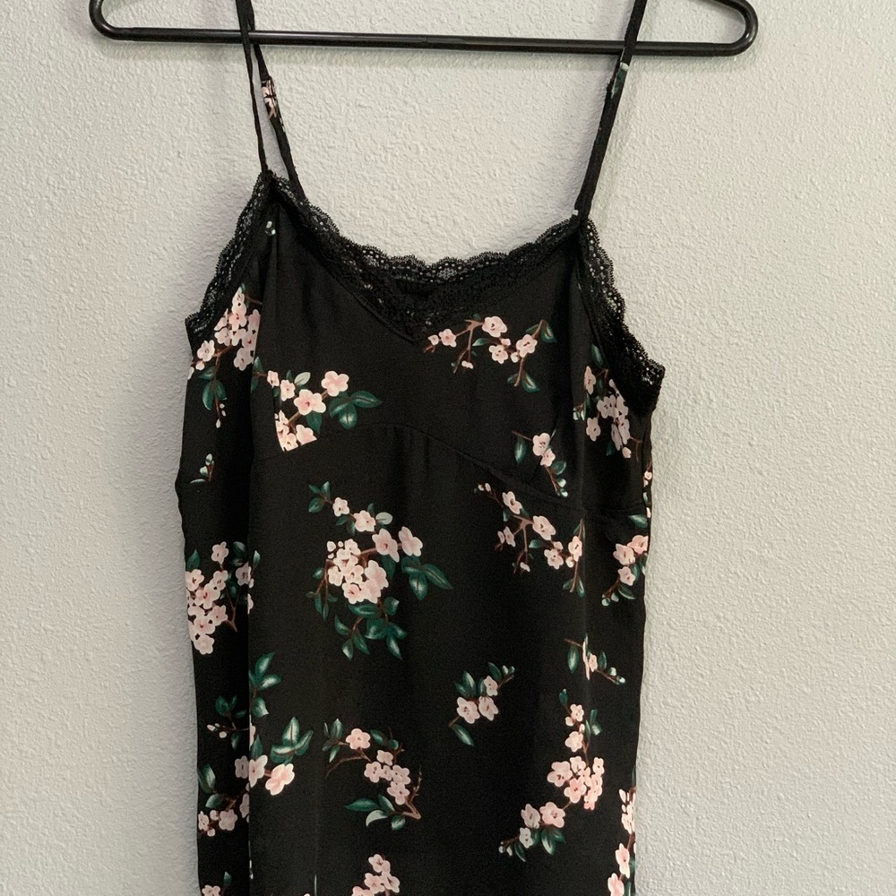 Black Floral Top with Lace Trim
